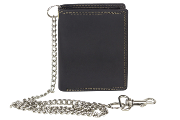Mini Biker Geldbörse extra dünn mit Chrom Kette im Hochformat LEAS MCL in Echt-Leder, braun